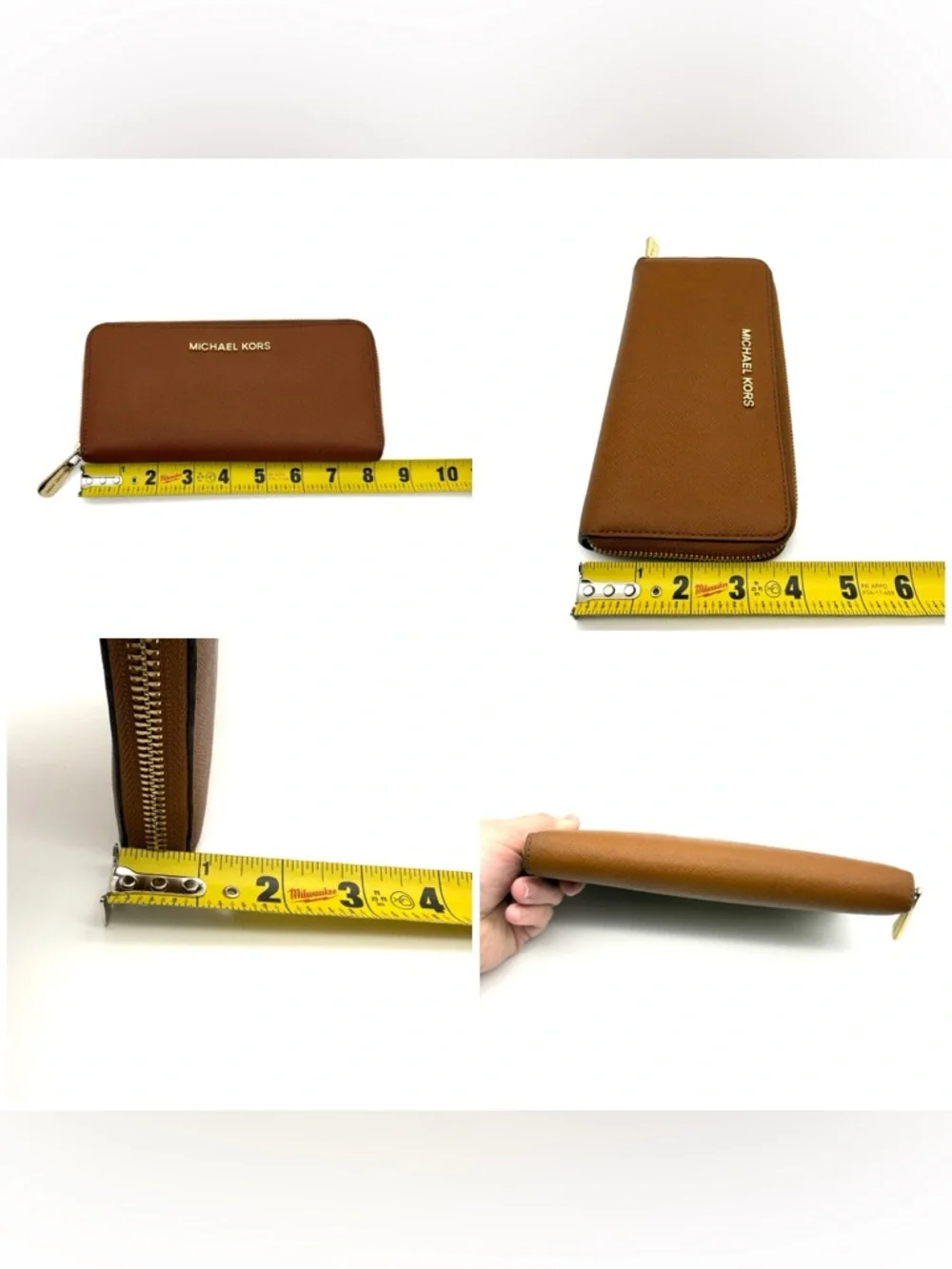 Michael Kors Jet Set Saffiano Zip Around Wallet Brown and Gold